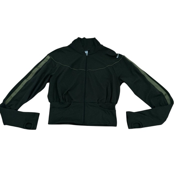 Nike women’s crop jacket army green zip front fit dri thumb holes size M - Picture 1 of 6